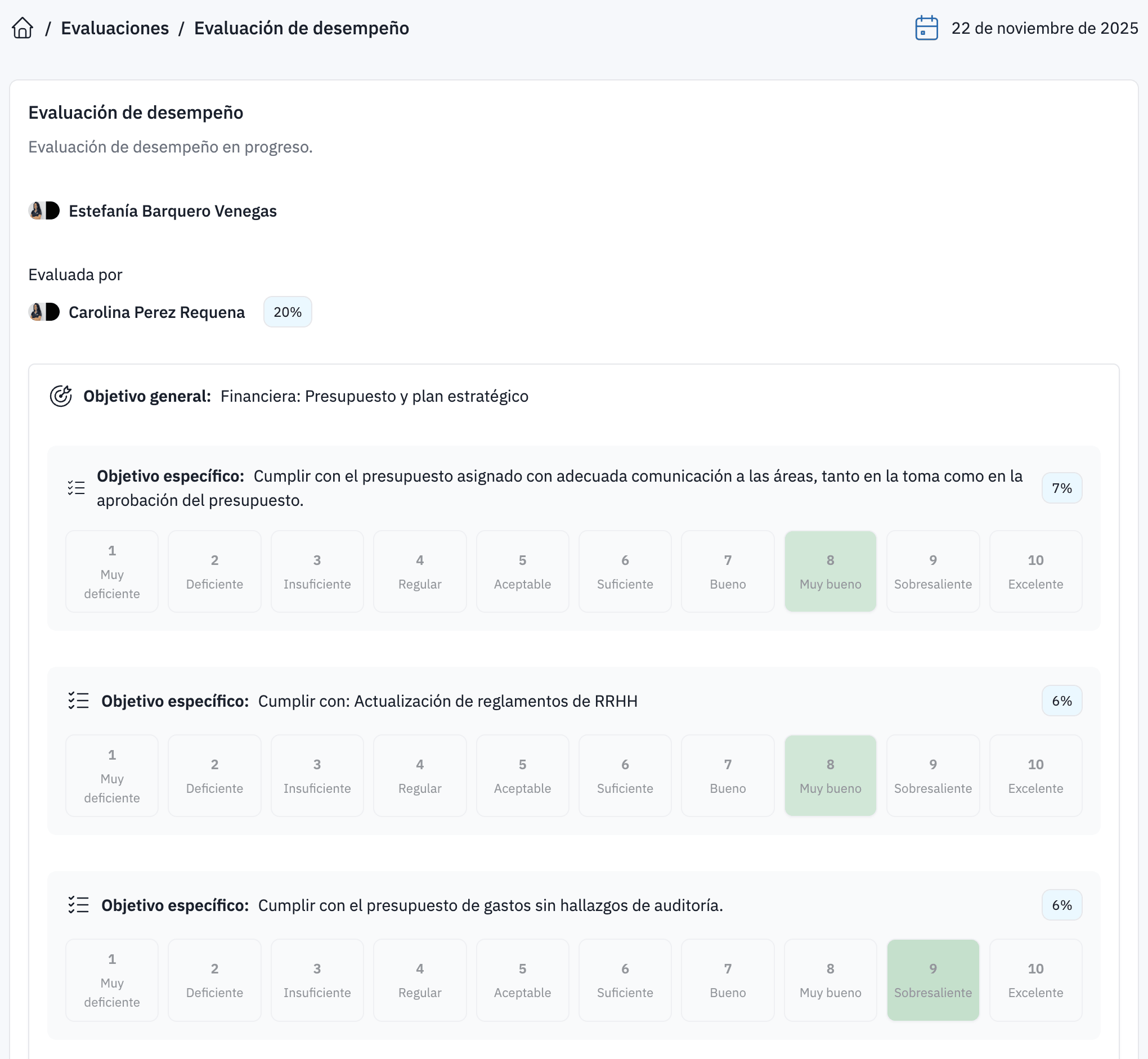 Evaluaciones de desempeño